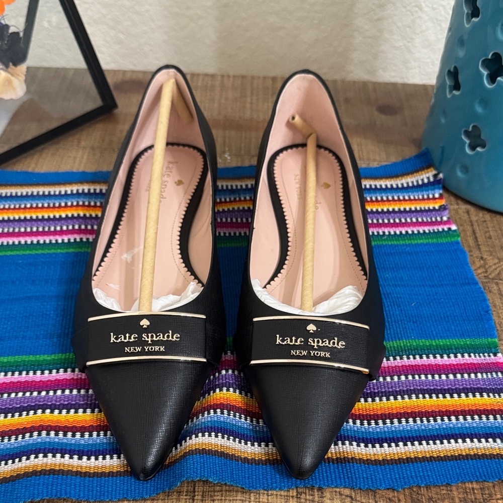 Kate Spade Black Flats with Gold Accents